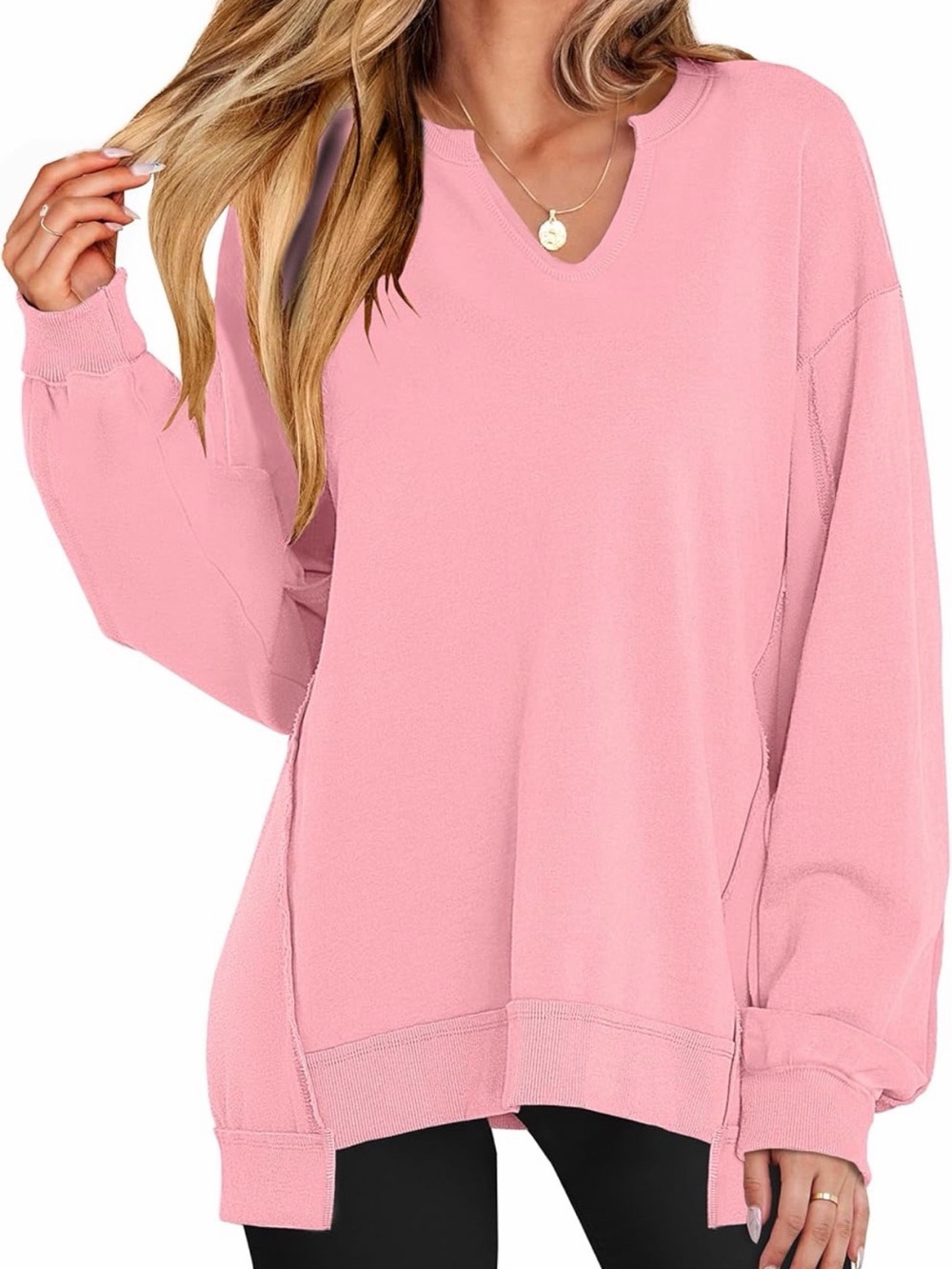 Amazon Women's Pink V-Neck Oversized Sweater